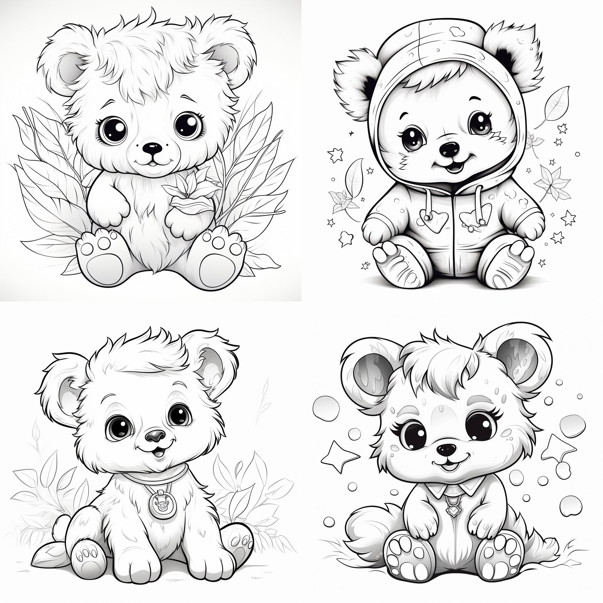 12 Bear Coloring Pages, Adults and Children Printable and Digital ...