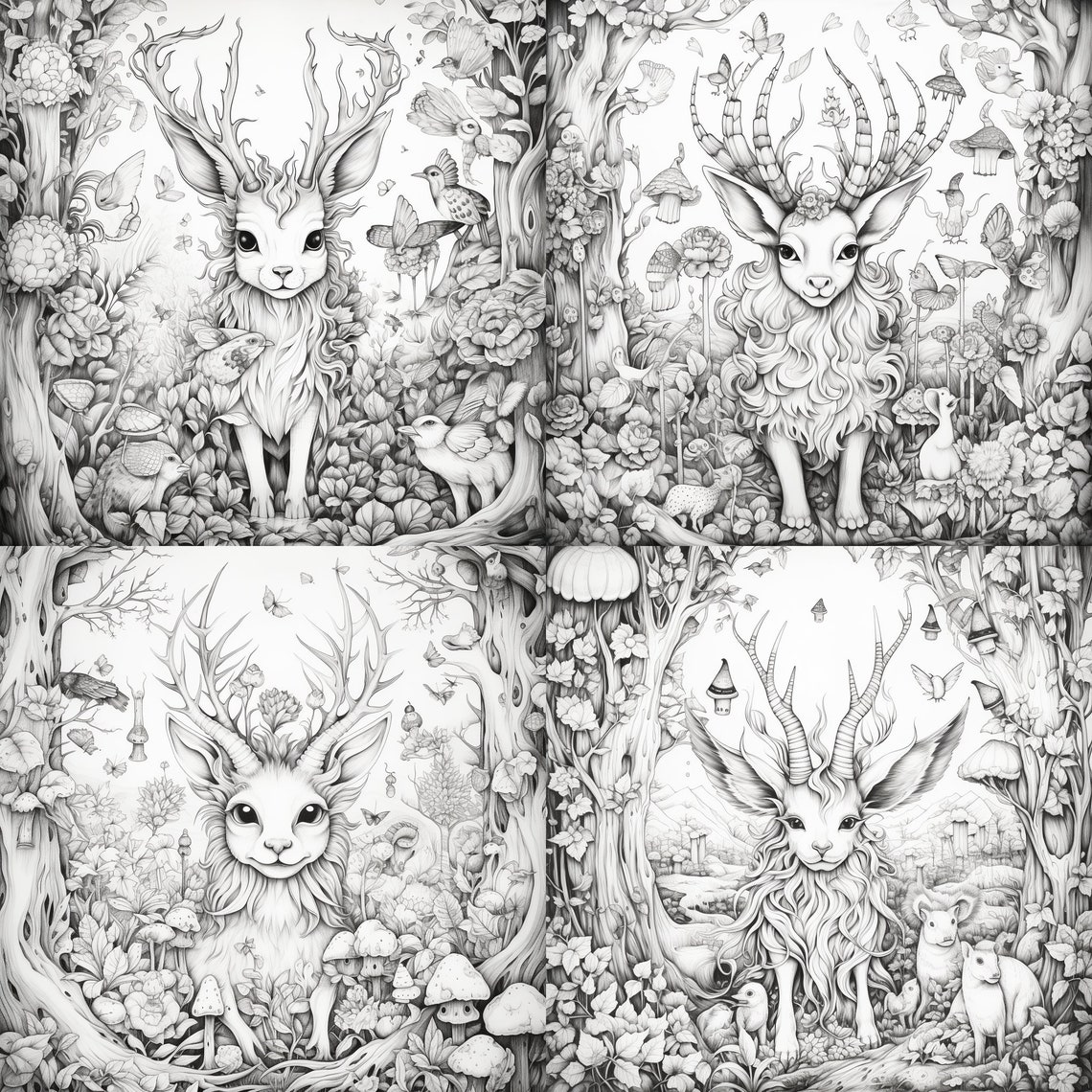 60 High Quality Adult Coloring Page Digital Book Magical Forest Animals ...
