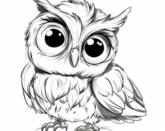 12 owl coloring pages, adults and children printable and digital, resell rights, plr