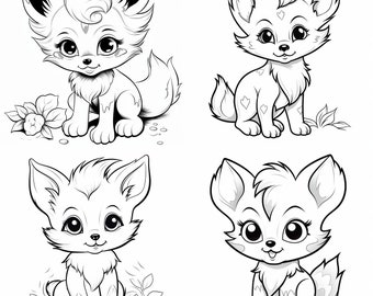 foxs coloring pages, adults and children printable and digital, resell rights, plr