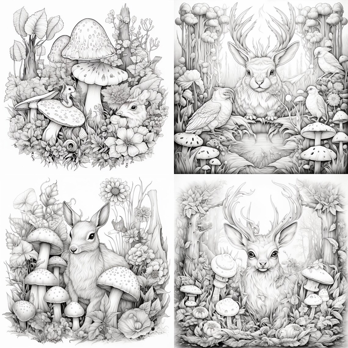 40 High Quality Adult Coloring Page Digital Book Magical Forest Animals ...