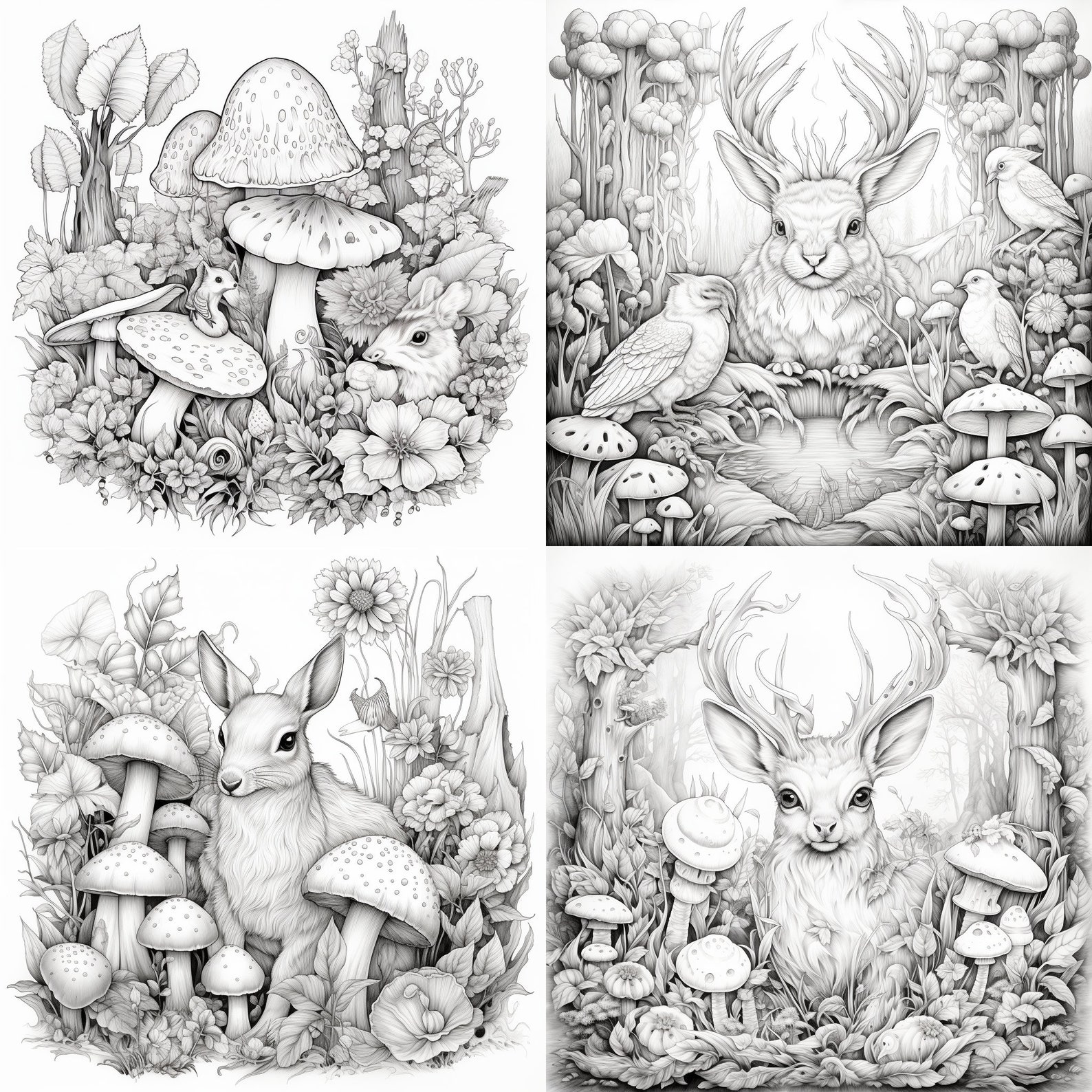 40 High Quality Adult Coloring Page Digital Book Magical Forest Animals ...
