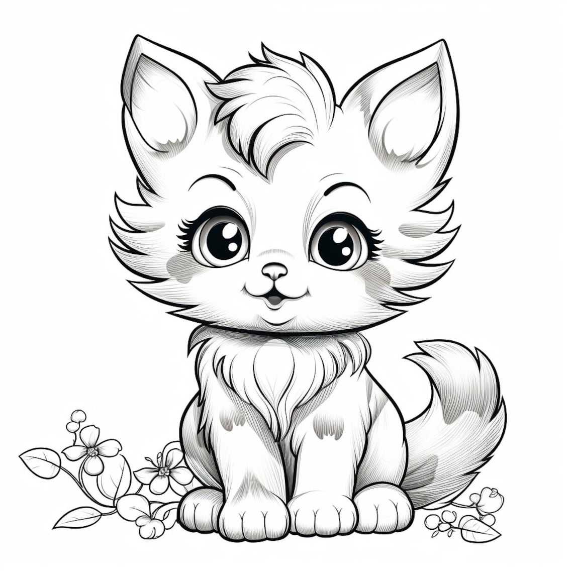 12 Cat Coloring Pages, Adults and Children Printable and Digital ...