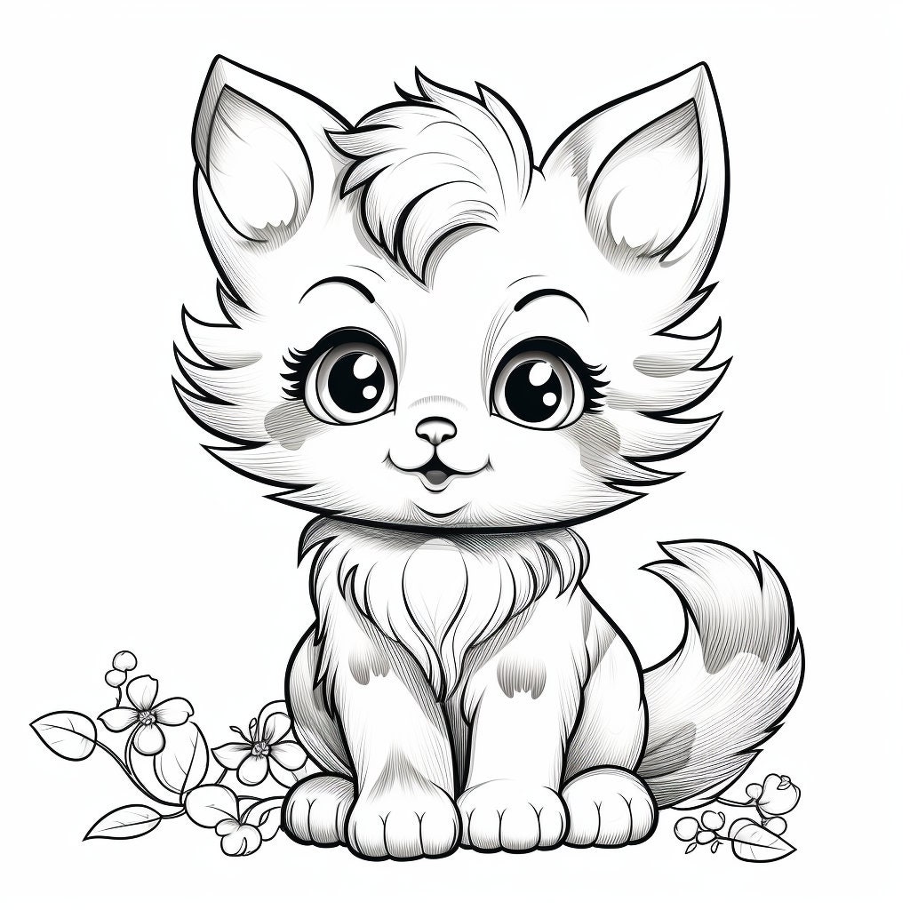 12 Cat Coloring Pages, Adults and Children Printable and Digital