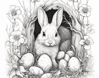 12 coloring pages, easter themed, printable and digital, resell rights, plr