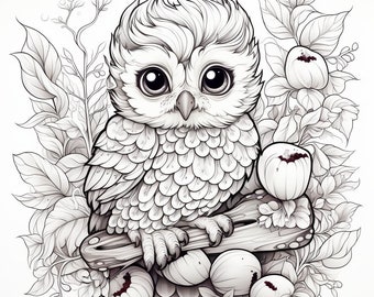 12 owl coloring pages, adults and children printable and digital, resell rights, plr
