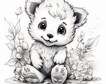 12 bear coloring pages, adults and children printable and digital, resell rights, plr