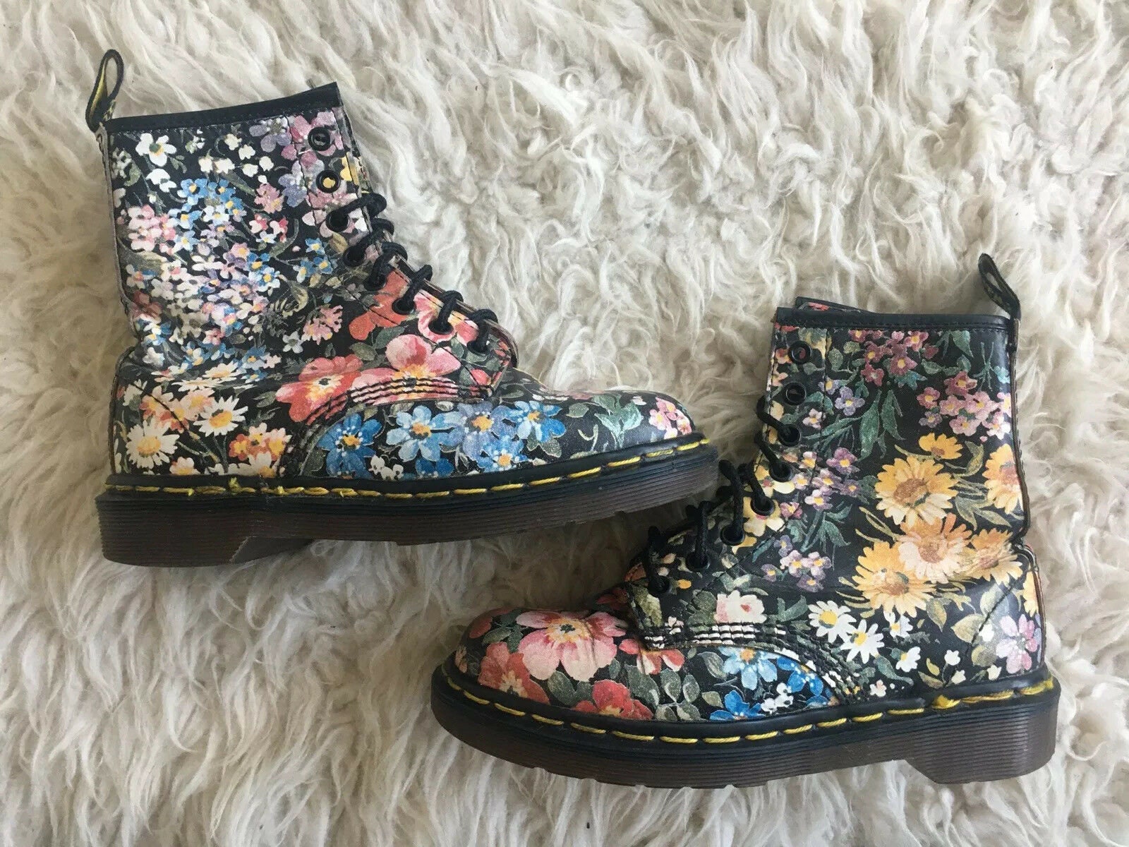 Size 5 Dr Martens Floral Boots Vintage Designer Boots Made in - Etsy