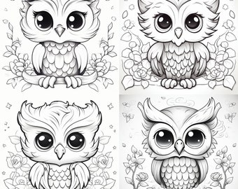 12 owl coloring pages, adults and children printable and digital, resell rights, plr