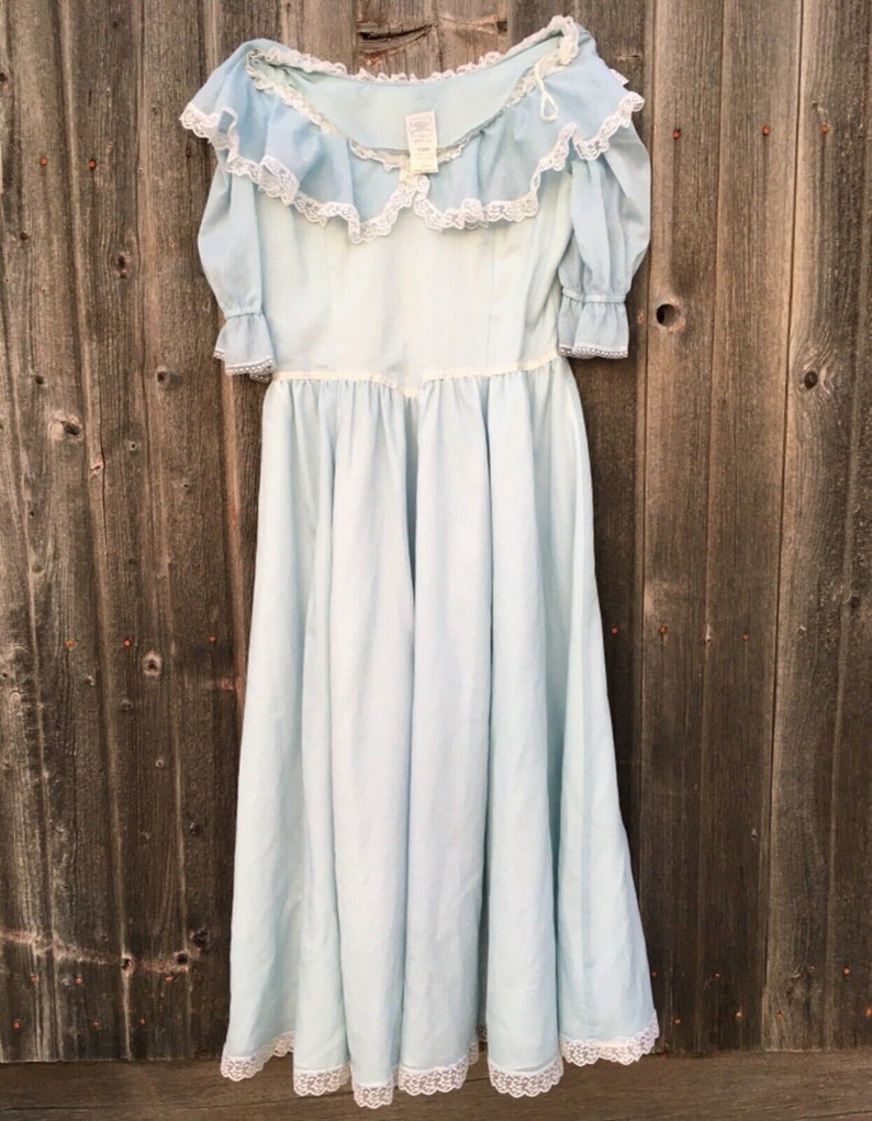 Rare size 15 dress light blue Gunne Sax cottagecore vintage boho 1970s prairie romantic renaissance bridal collection image 1