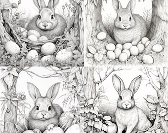 12 coloring pages, easter themed, printable and digital, resell rights, plr