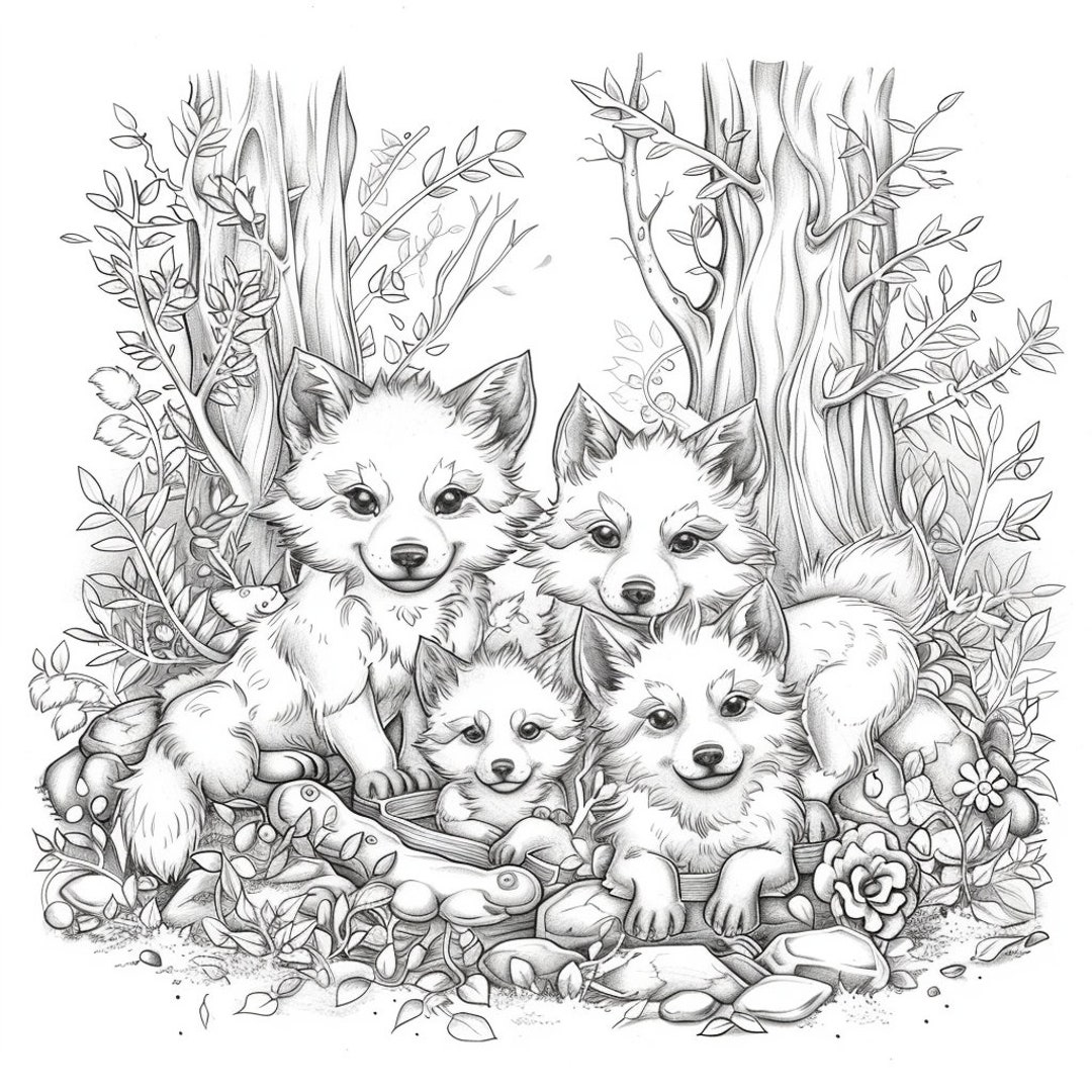 20 Wolves Animal Coloring Pages for Adults and Children Printable and