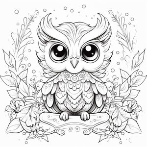 12 Owl Coloring Pages, Adults and Children Printable and Digital ...