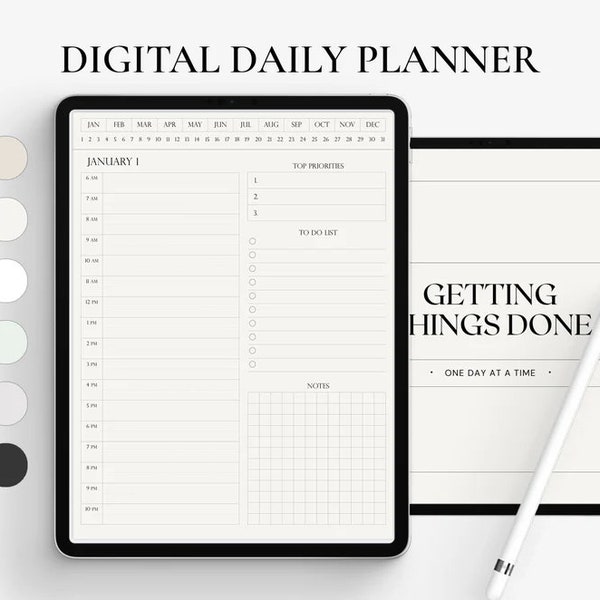 Digitaler Tagesplaner, Portrait Digitaler Planer, iPad 365 Tage Planer, Tagesablauf, iPad Planer, GoodNotes Planer, Notability Planer