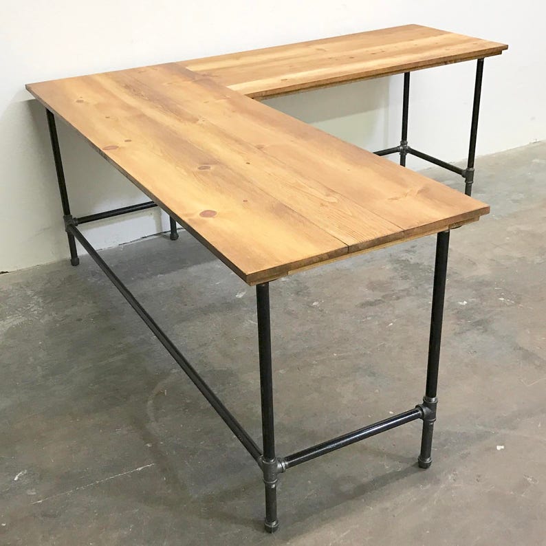 Wayne Corner Desk Solid Wood And Steel Pipe Modern Image 0
