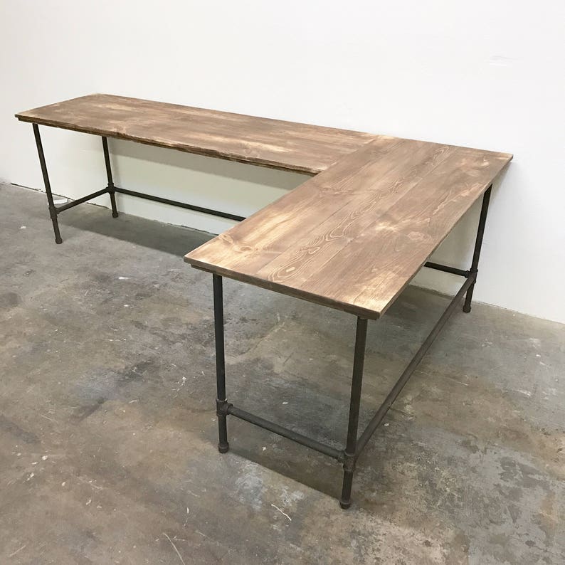 Free Wayne Corner L Shaped Desk 96 X 60 Solid Wood Modern Rustic Farmhouse Industrial