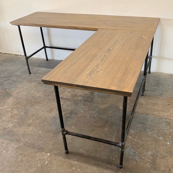 Free Shipping Wayne Corner Desk Solid Wood And Steel Pipe Etsy
