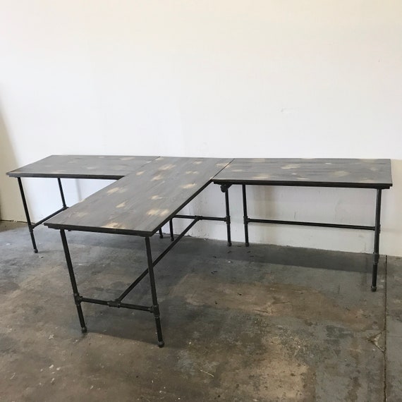 Free Shipping Wayne T Shaped Desk Solid Wood And Steel Pipe Etsy