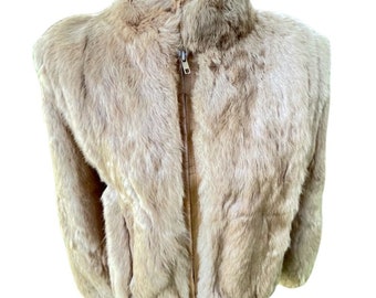 Vintage Rabbit Fur Coat Large Shoulder Camel Color Medium