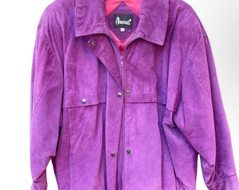 Vintage Purple Avanti Bomber Style Pig Suede Coat Womens Medium