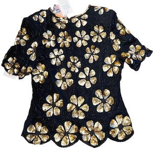 Impresionante top vintage de lentejuelas/cuentas de Lord and Taylor de Sténay XL