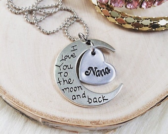 Custom Title, Name I Love You to the Moon & Back Necklace Personalized Name Half Moon Pendant - Gifts for Her