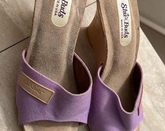 Vintage Shu Buds Lavender Wedge Sandals, suede lined Size 10