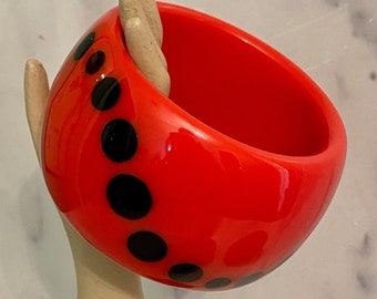 Huge Iris Apfel - Style Icon Red Plastic Vintage Bakelite Style Dotted Bangle Bracelet Make Your Own Stack