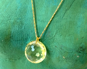 Rare Diane Von Fürstenberg Faceted Lucite Crystal Round Orb on Golden color chain necklace