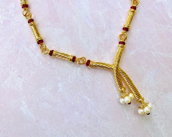 RIP Designer House of Ivana, by Ivana Trump,  Pearl and Ruby Gripoix style Necklace  French CC Designer style