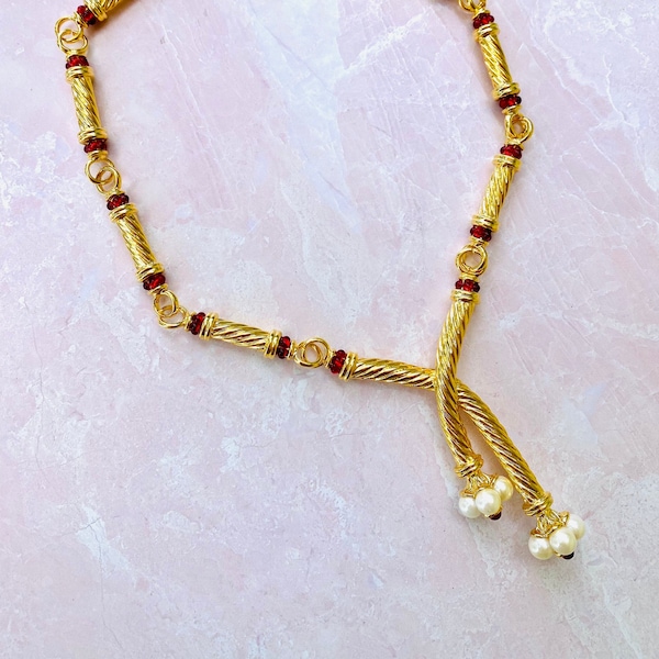 RIP Designer House of Ivana, by Ivana Trump,  Pearl and Ruby Gripoix style Necklace  French CC Designer style