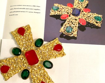 Huge Runway sized K.J.L. Kenneth Lane rare unsigned 1990 Byzantine Inspired Cross Brooch Book Piece