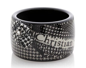 Christion DIOR Houndstooth Bracelet with Fabric Floral Embellishment  NWT