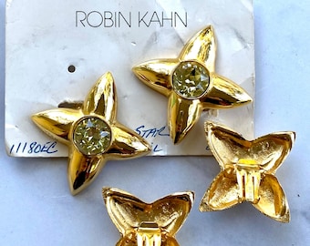 Robin Kahn 1984 Coty Award winning Designer Jonquil color rhinestone Star Earrings