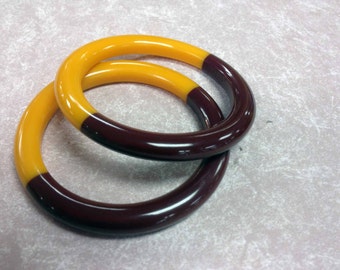 Contemporary Artisan Bakelite Utilizing Vintage Materials, Two color Bracelet