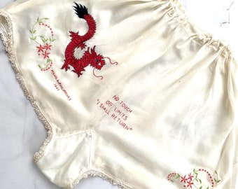 Vintage WWII Sweetheart Lingerie, Philippines 1947 Don't Touch Dragon Panties