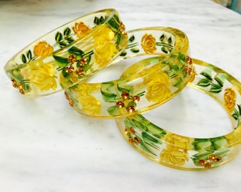 Jean Marie Poinot Hand Carved and Painted Lucite Bracelet