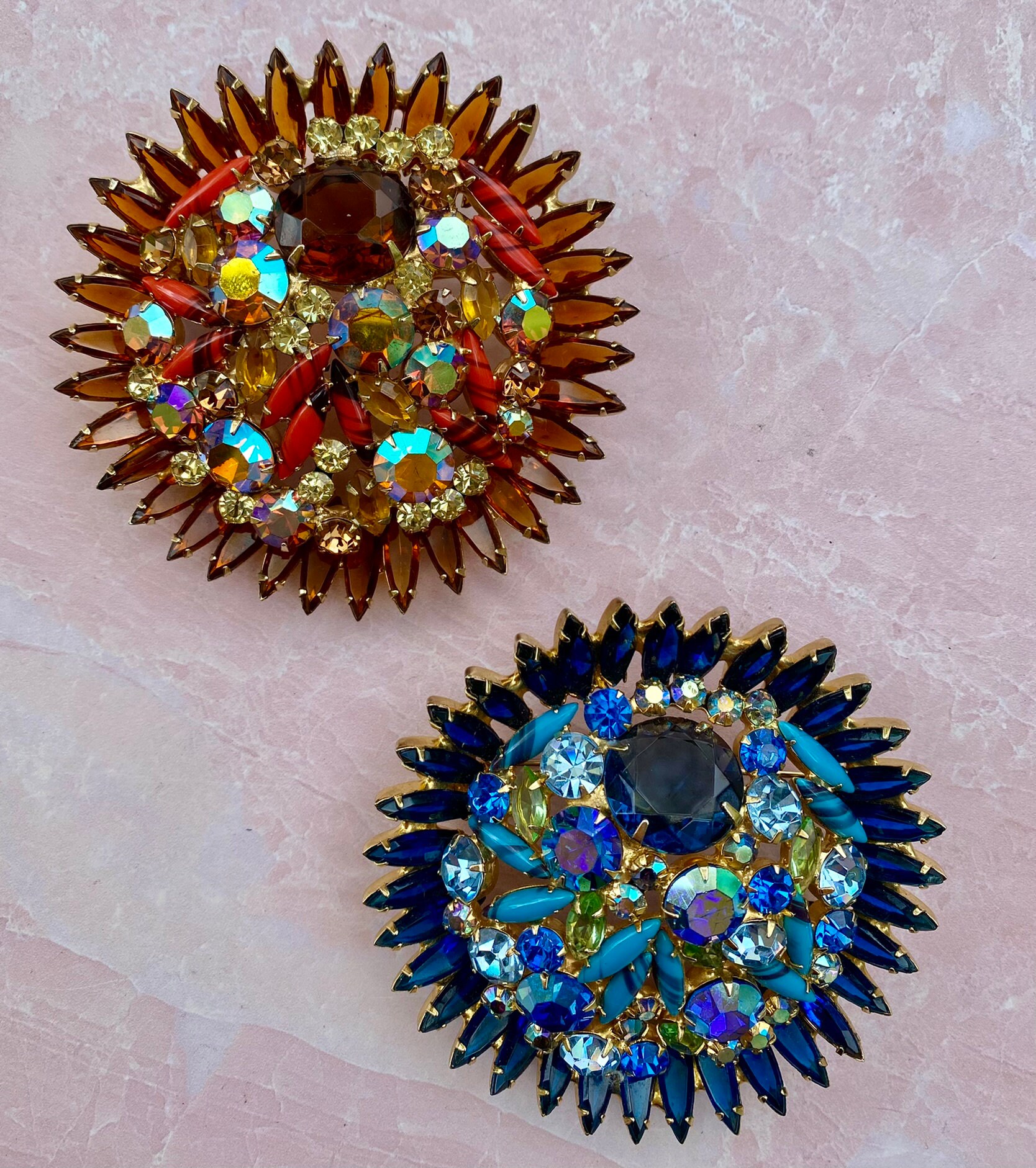Huge Juliana Brooch Pin Dazzling Navettes Mixed Topaz and