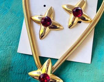 Robin Kahn 1984 Coty Award winning Designer Ruby Star Belt / Necklace and Earrings