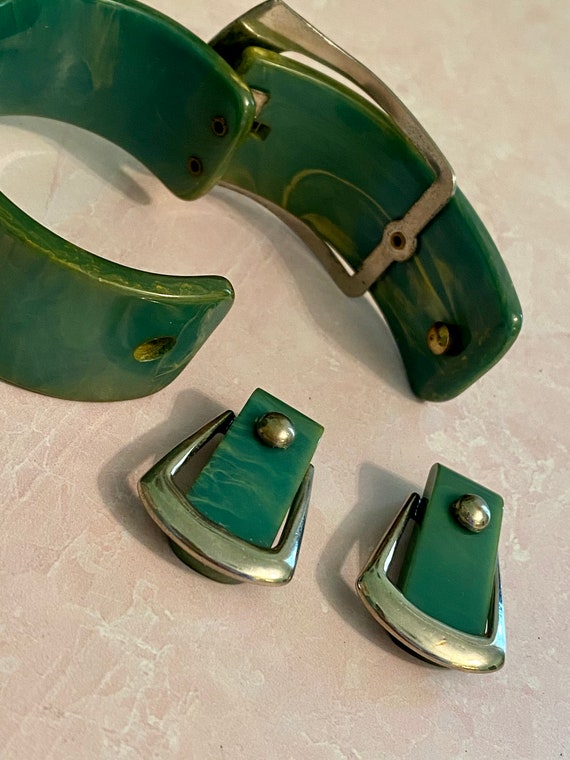 Bakelite Buckle Bracelet and Matching Buckle earr… - image 7