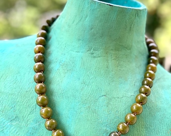 Olive Spinach Swirl Bead Vintage Bakelite Double Chain Necklace