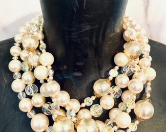 Spectacular  Vintage Vendome 5 Strand Pearl Necklace, Amazing French Designer Couture Style
