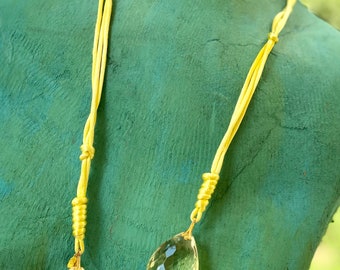 Rare Diane Von Fürstenberg Faceted Lucite Oval Orb on Silk Cord Lariat Style Necklace