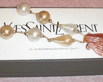 Very Very Rare Vintage  YSL Yves Saint Laurent Necklace hand blown bubble glass with Shell Pendant