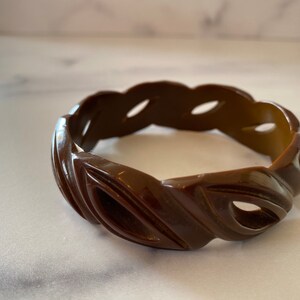 Intricately Carved Milk Chocolate Vintage Bakelite Bracelet image 3