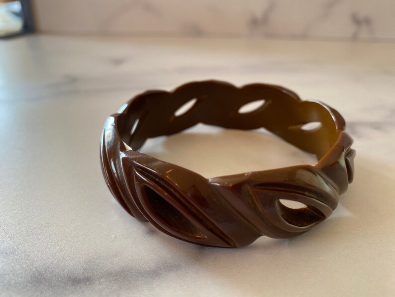 Intricately Carved Milk Chocolate Vintage Bakelite Bracelet image 3