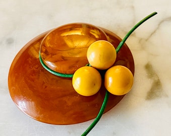 Vintage Bakelite  Lovely Ladies Hat Brooch with fruit