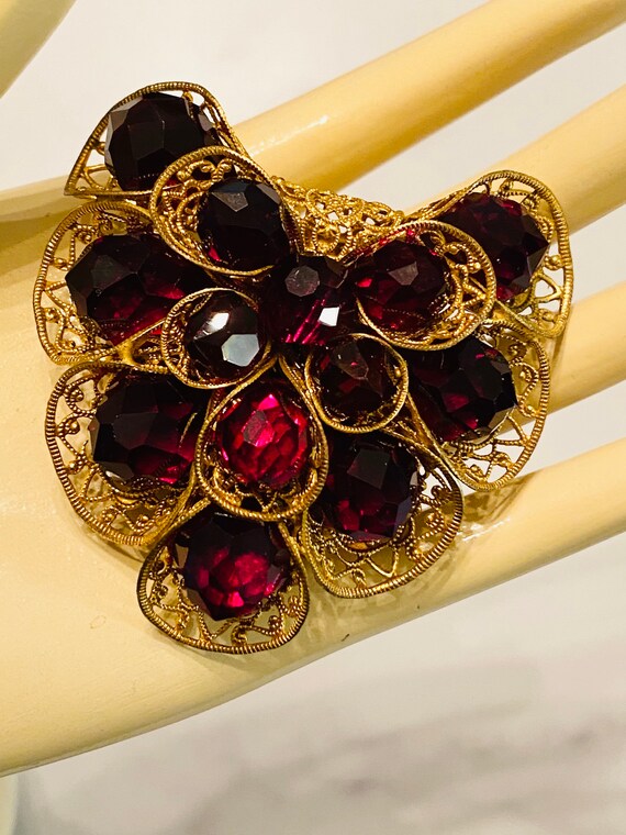 Czechoslovakia signed  Ruby Faceted Bead Dress Cl… - image 1