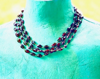 Extraordinary Antique Edwardian Period Garnet and Glass Vintage Four Strand Necklace Handmade