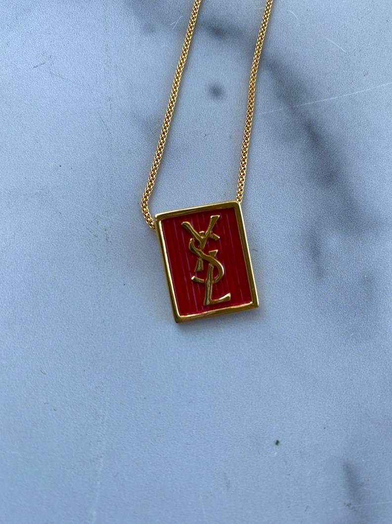 Yves Saint Laurent YSL Iconic Logo Enamel Necklace Pendant 1970's image 2